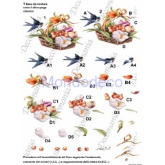 Carta da decoupage realizzata per la creazione di bellissimi effetti 3D Fiori Frutta e Uccellini Stagioni 3D027