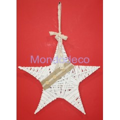 Stella in legno intrecciato color bianco con merletto cm. 40
