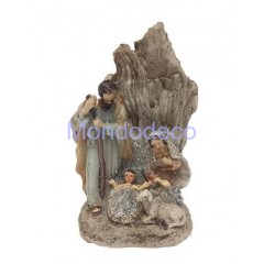 Sacra Famiglia con roccia in resina 