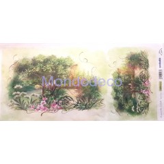Carta di riso disegnata per decoupage con paesaggio primaverile cod. 012T