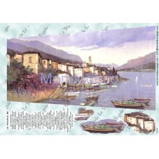 Carta di riso disegnata per decoupage con paesaggio marino tegola
