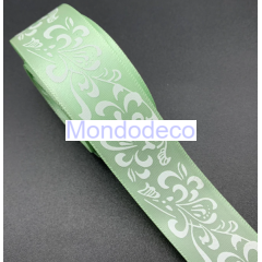 Cordoncino  - Nastro di raso stampato greca bianca  color  verde acqua adatto alle ns decorazioni