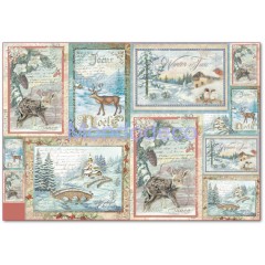 Carta di riso disegnata per decoupage con  Natale cartoline con cerbiatto DFS284